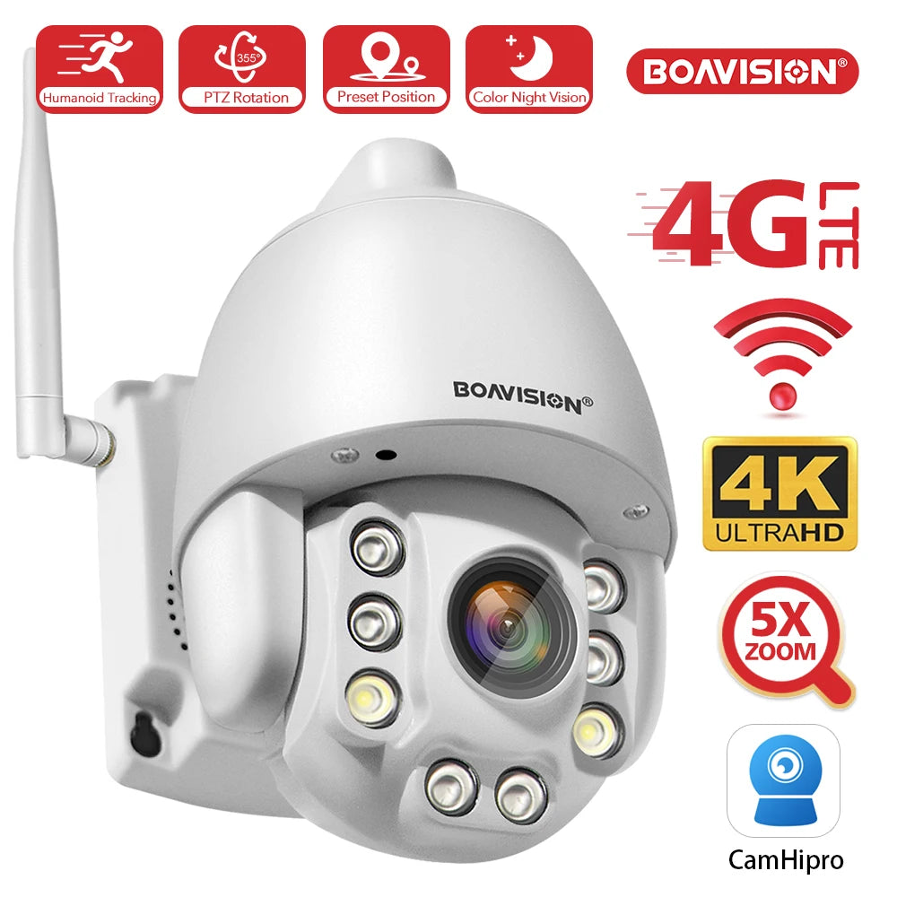 Wifi PTZ IP Camera 8MP 5MP 5X Zoom 4G Two Way Audio AI Auto Tracking  Wireless Camera Outdoor 60m IR Video Home Security Camera