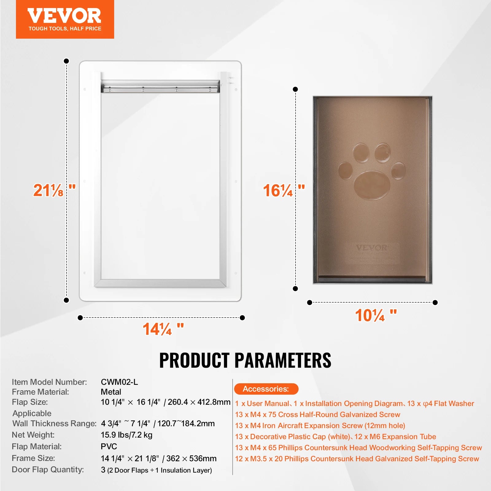 SucceBuy metal pet door with 3-flap weatherproof system for easy install in walls. Durable doggy door for home access.
