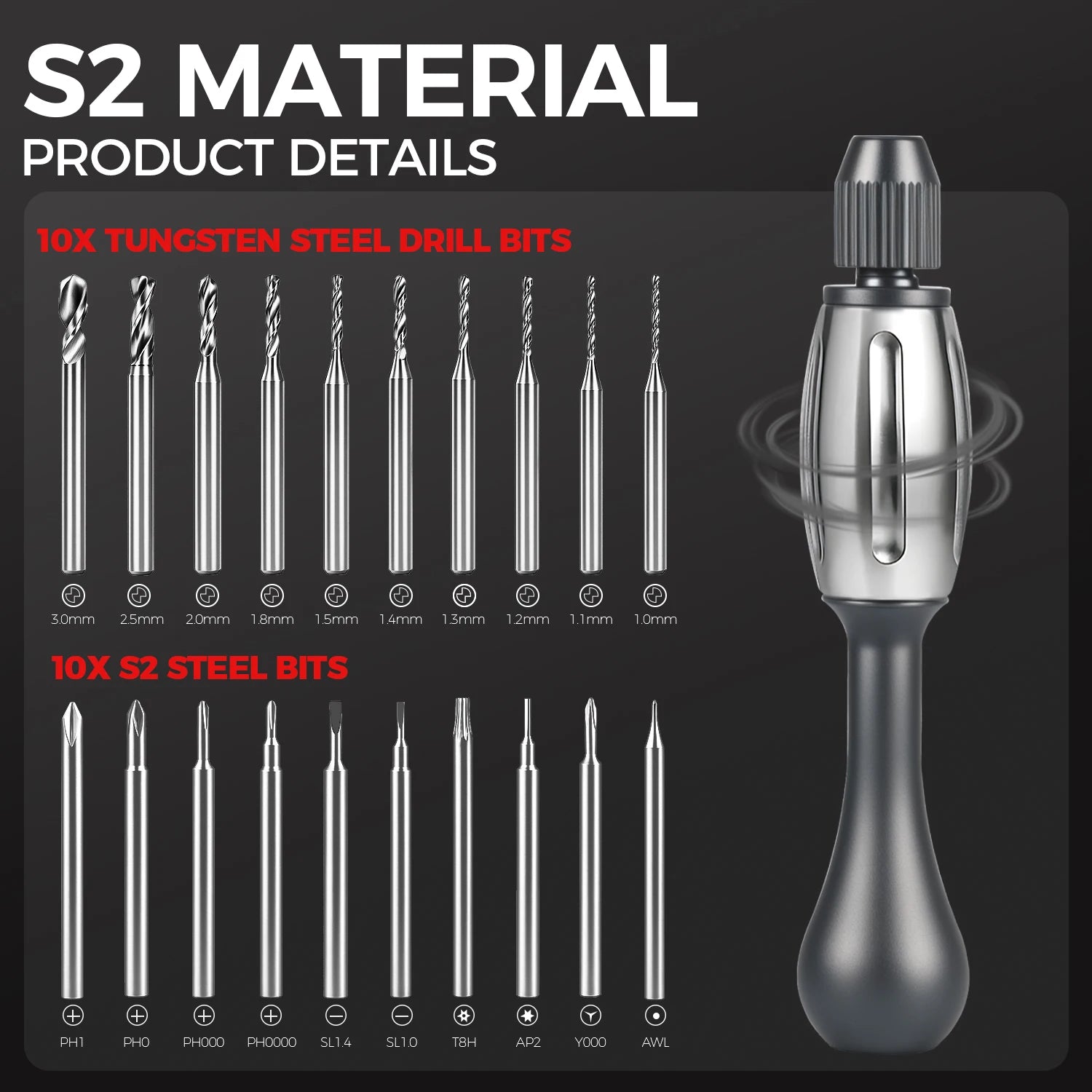 21-in-1 Screwdriver/Drill: non-slip grip, S2 bits, magnetic, quick swap. For jewelry, resin, wood, plastic housework, man's gift