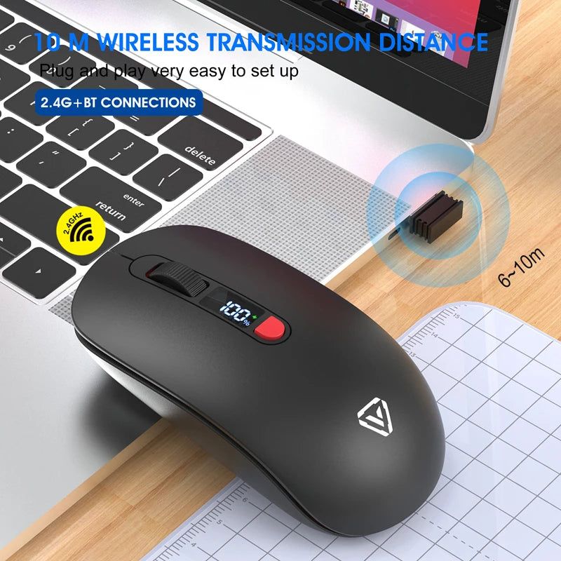 Wireless Mouse Bluetooth 2.4G With Smart Display Silent Portable Silent Click Mouse Rechargeable Office Computers Laptops 2026