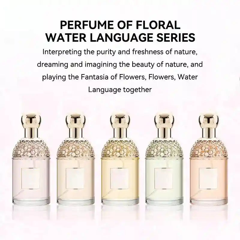 Flora Water Language 100ml EDT: Floral fruity women's perfume in honeycomb glass bottles, fresh natural summer scent.