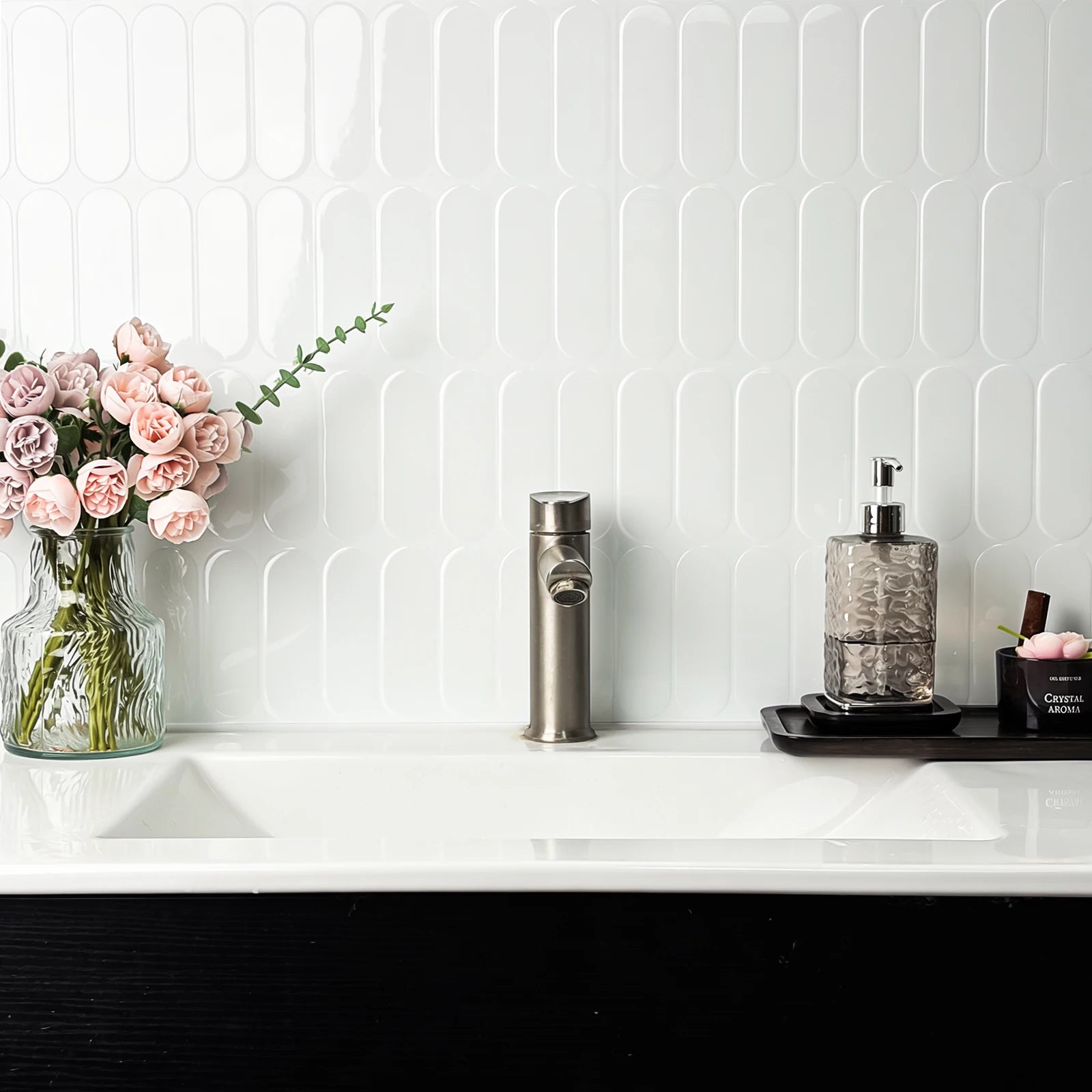 5/10/20PCSWhite Oval 3D Peel and Stick Backsplash Tiles, Waterproof Self Adhesive Wall Stickers for Kitchen Bathroom