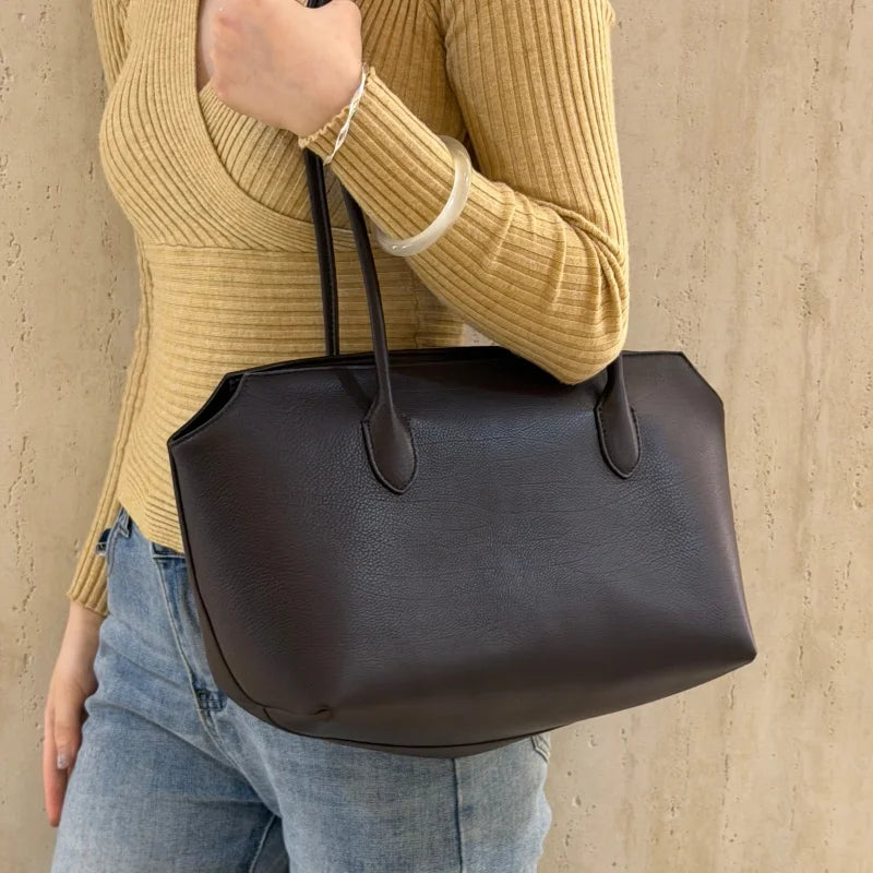 2026 new cow spine leather large capacity shoulder bag, leather handbag, commuting leather women's bag, high-end customized vers