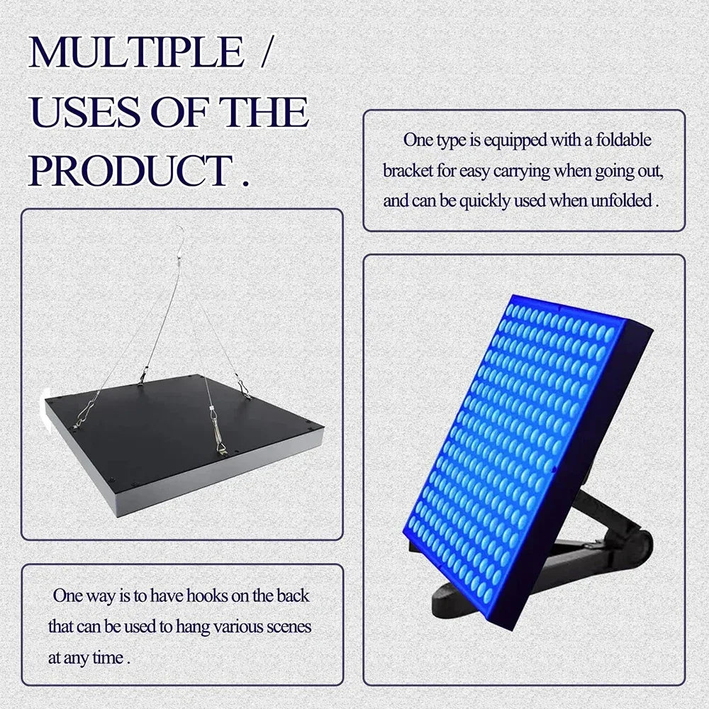 225 LED UV solarium tanning lamp with adjustable stand and hanging hooks for versatile home skin care.