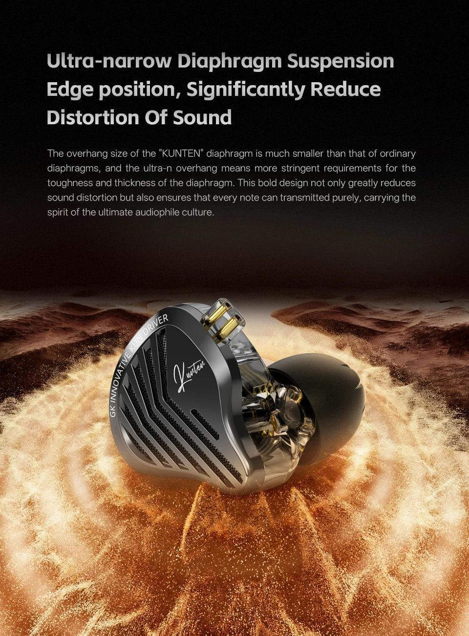 GK KUNTEN Dynamic Drive Headphones HIFI Heavy Bass Earbuds Sports Metal Headphones Detachable Headphones 2PIN KZ Zenith EDX Tidesmit