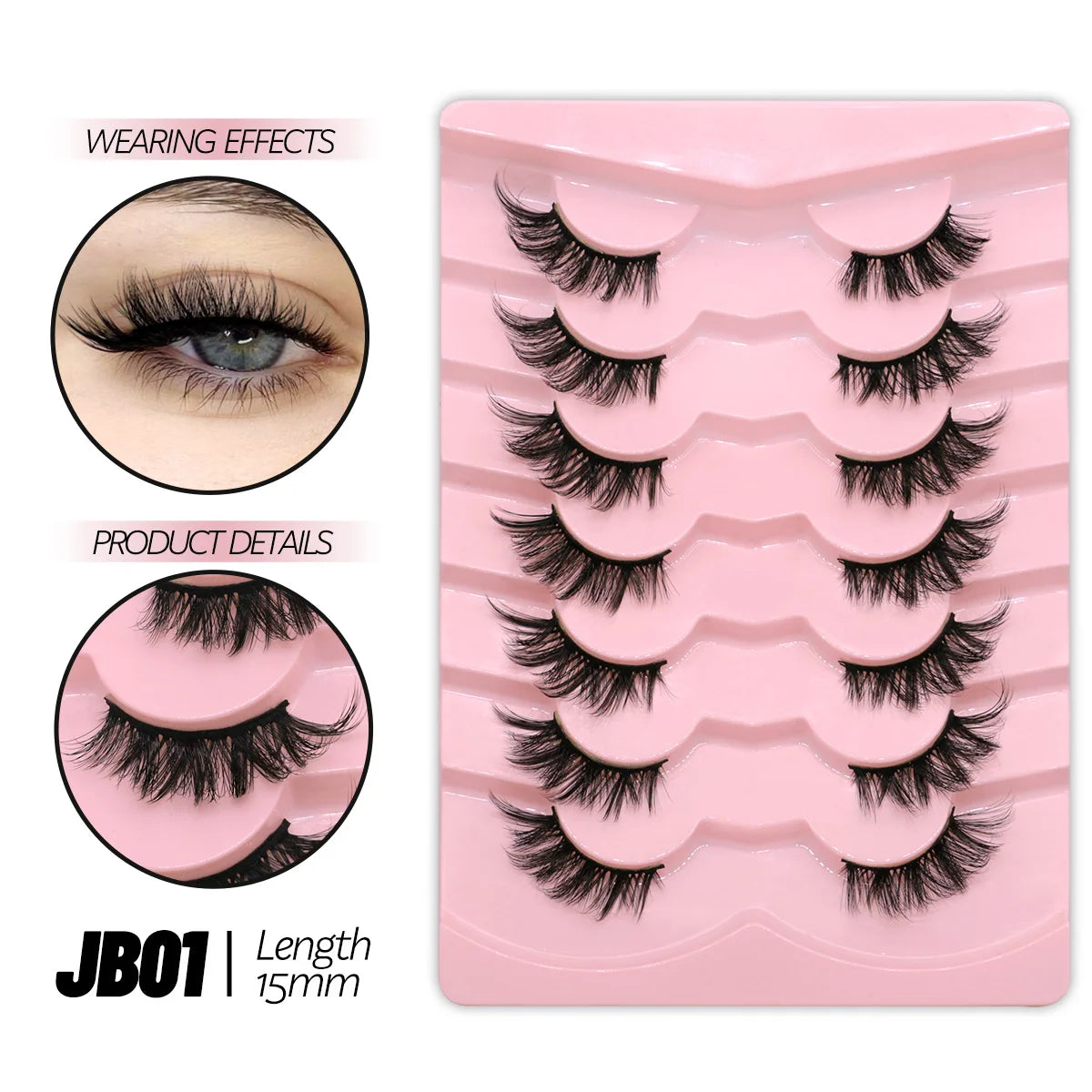 Half Lashes Natural Look Faux Mink Wispy Eyelashes with Clear Band False Eyelashes 7 pairs-JB01 Tidesmit