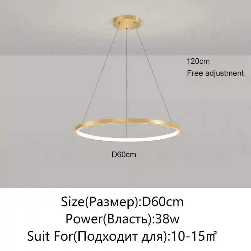 Modern LED Ring Light – Minimalist Dimmable Chandelier for Studio Gold 60cm Tidesmit