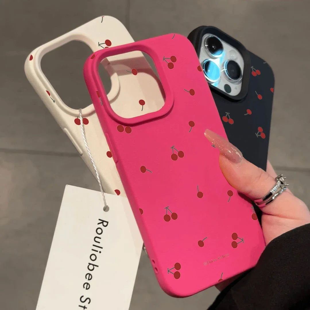 iPhone 16 Phone Case - Cherry Pattern Silicone Shock-Absorbing Cover Tidesmit