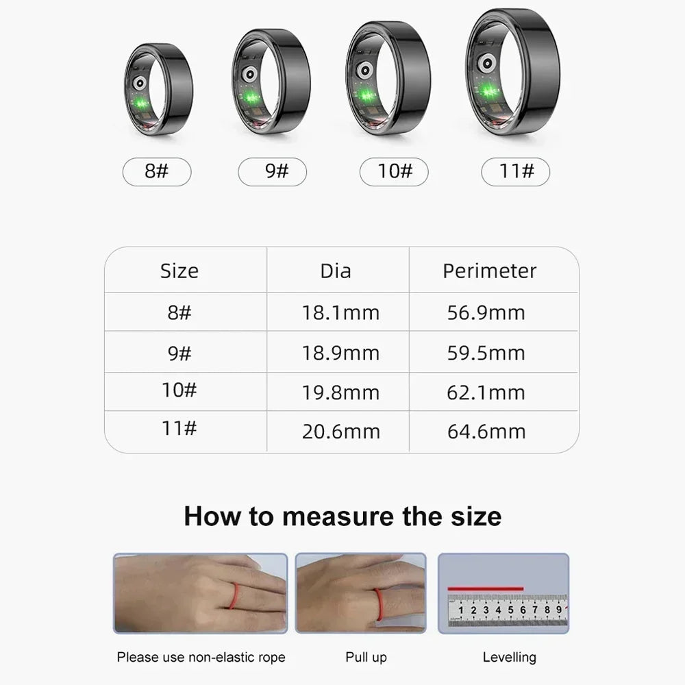 New Health Tracker Smart Ring, Heart Rate Blood Oxygen Monitoring Multi-sport Modes IP68 Waterproof for Men Women Sleep Fitness