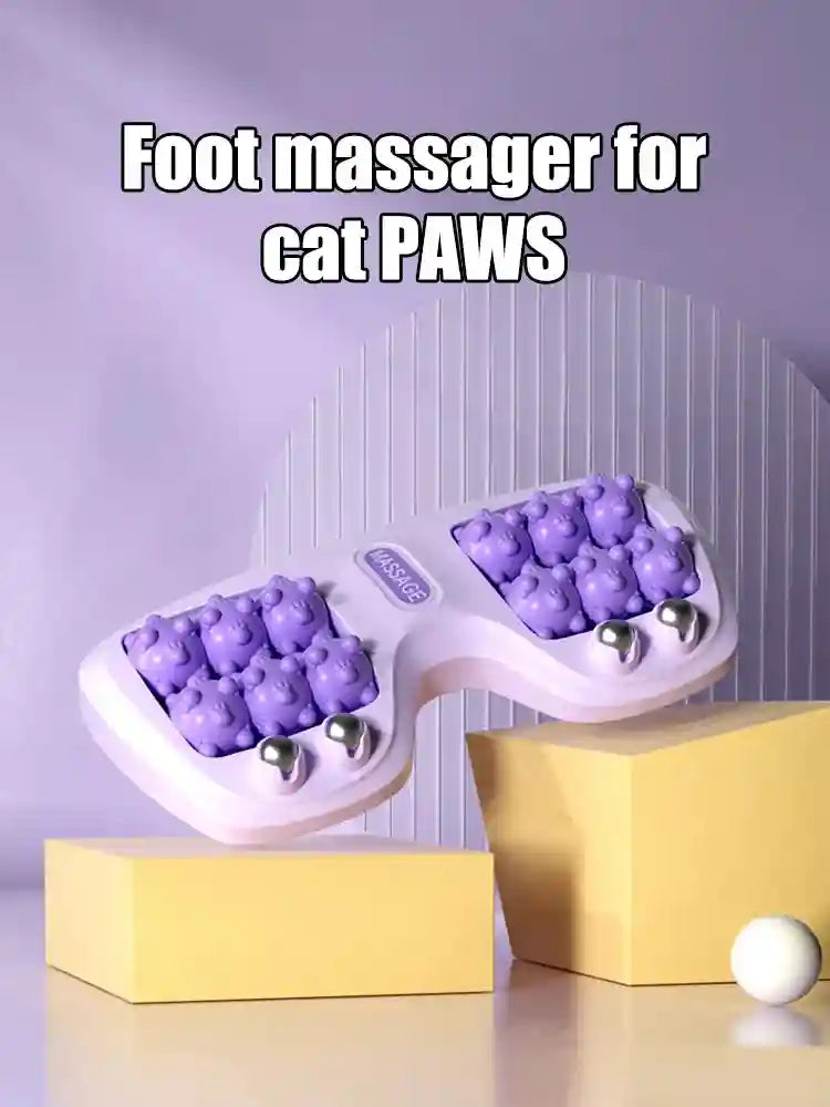 Purple foot massage roller with cat paw-shaped rollers and magnetic beads for relaxing multi-point foot therapy.