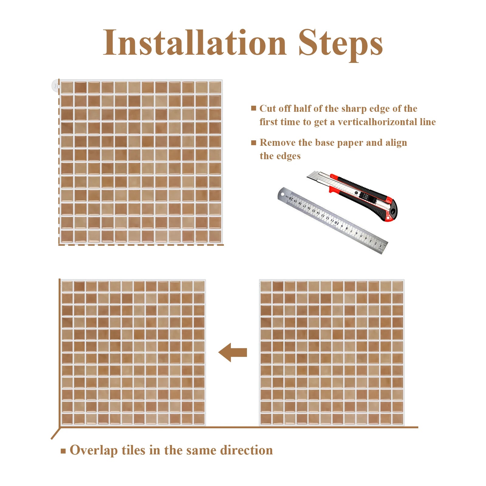 10pcs Peel & Stick 3D Wall Tile Sticker Kitchen Bathroom Square Wallpaper Mosaic Wall Panel Sticker for Quick Home Renovation