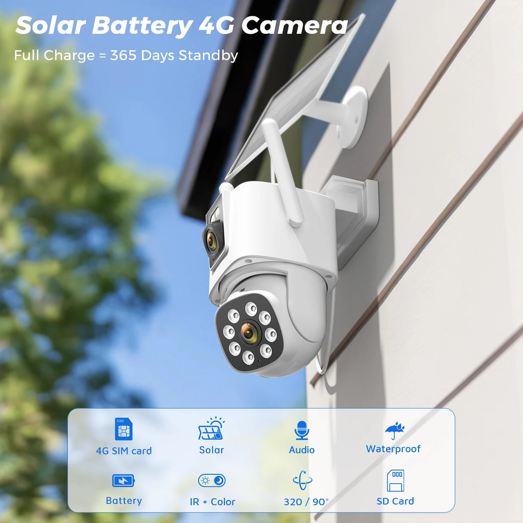 4G Solar Camera  Outdoors Wifi PTZ IP Camera 8MP 4K HD CCTV Camera AOV 24 Hour Recording Human Ai Auto Detect Tracking ICSee APP