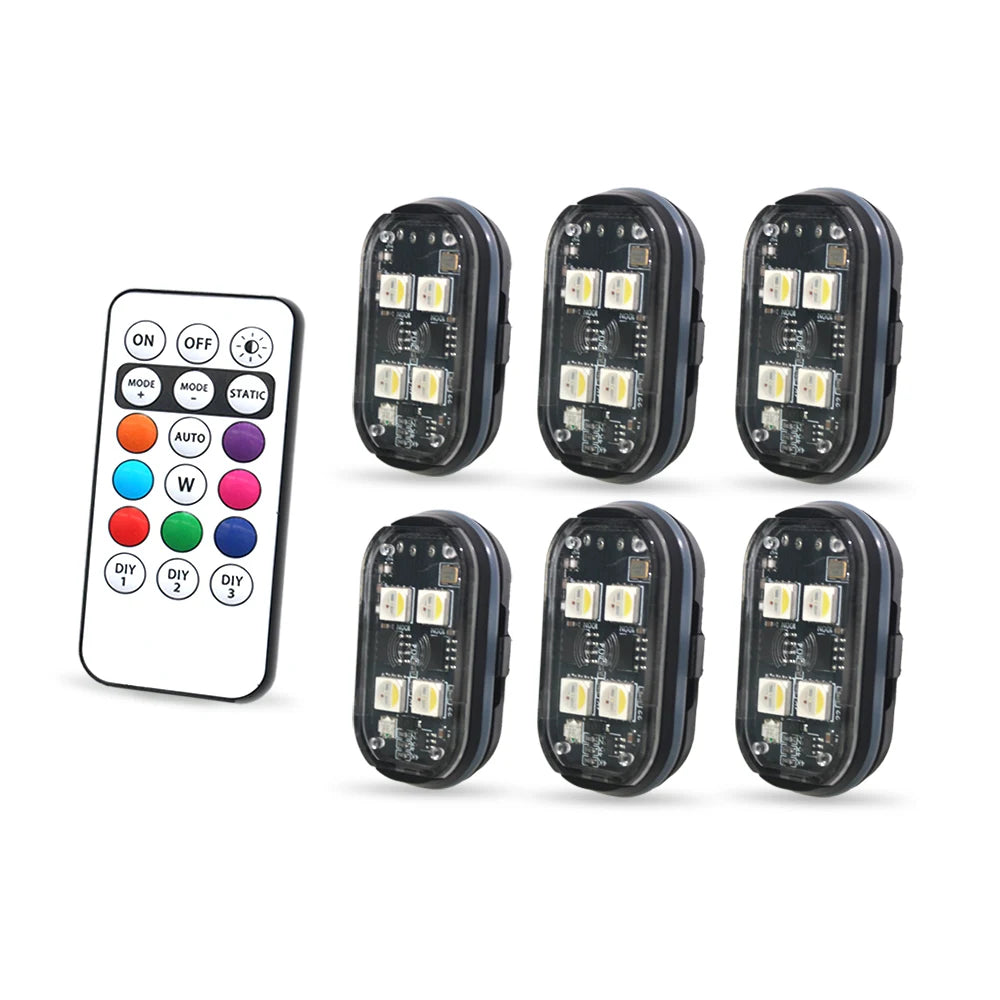 Wireless RGB LED Strobe Lights for Car - 8 Color Auto Warning Kit 6PCS RGB China Mainland Tidesmit