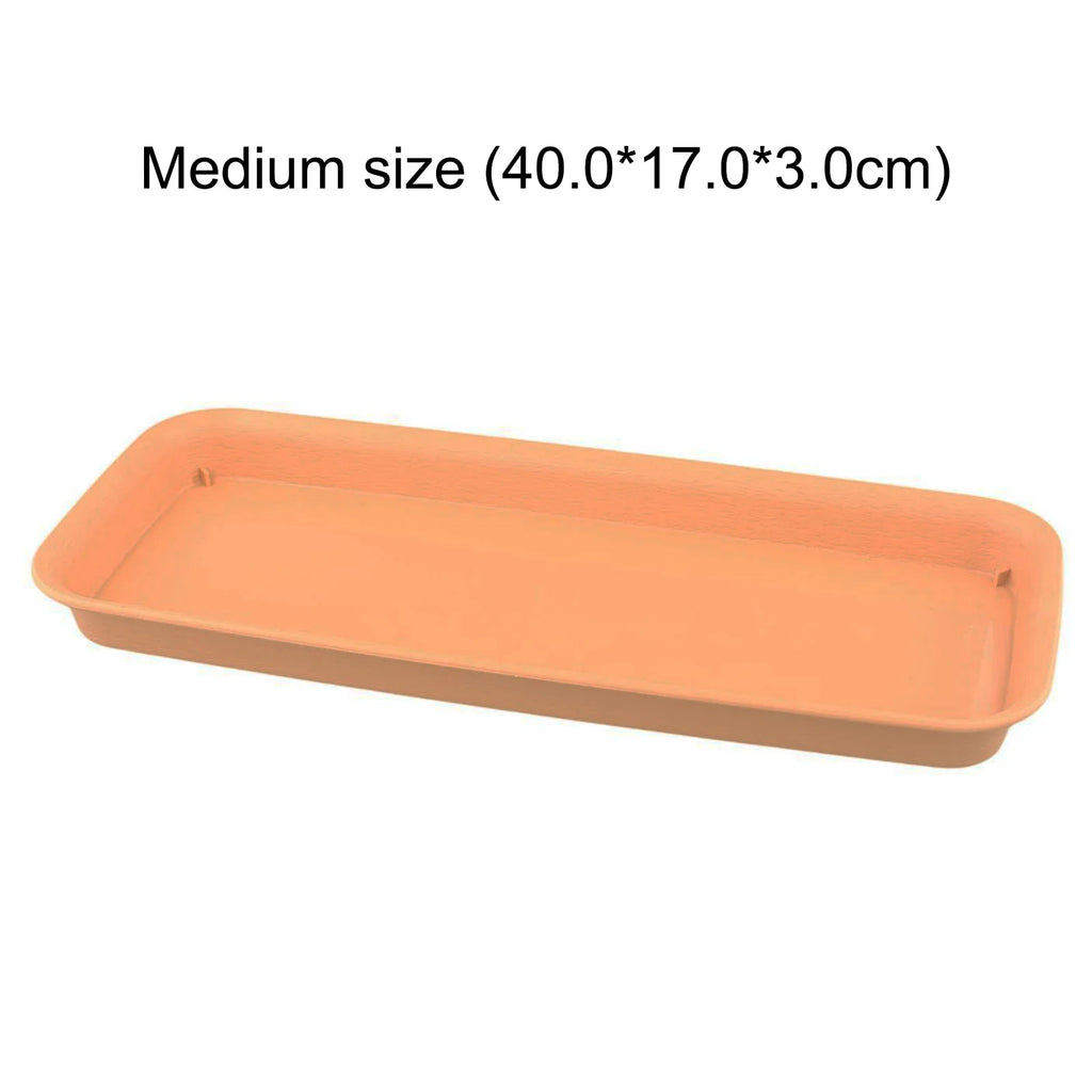 Rectangular plastic plant tray, terracotta-brown, shallow rectangular basin