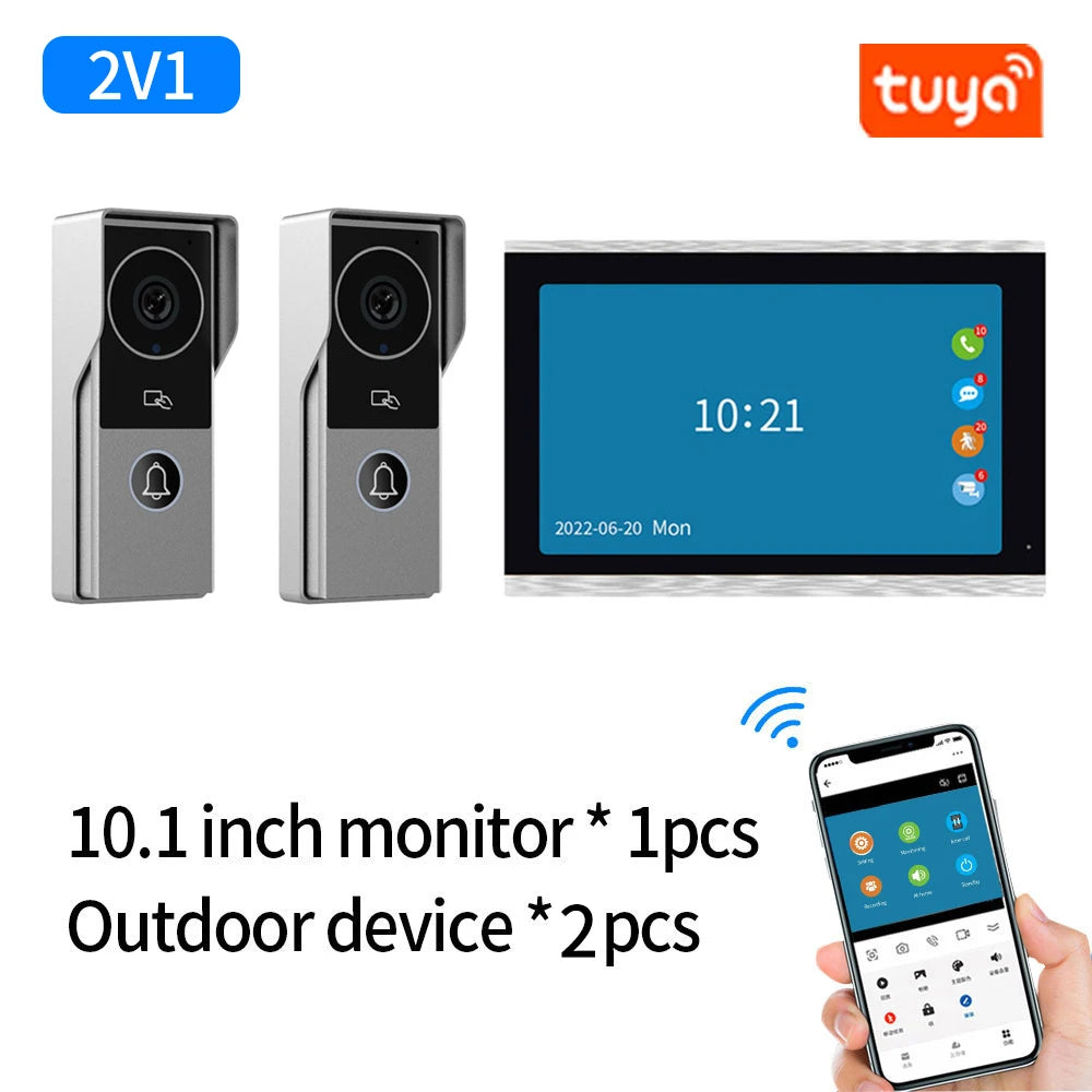 Wifi Tuya App Video Intercom 1080P Video Doorbell HD Camera for Apartment 7/10inch Touch Monitor one-key Unlock Motion Detection