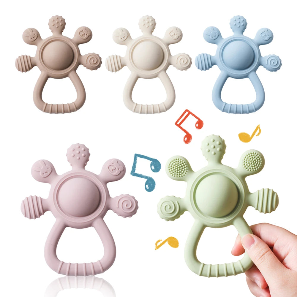 Baby BPA Free Silicone Teether Toy Rattle Silicone Teething for Teeth Newborn Accessories Food Grade Infant Soothing Nusing Toys