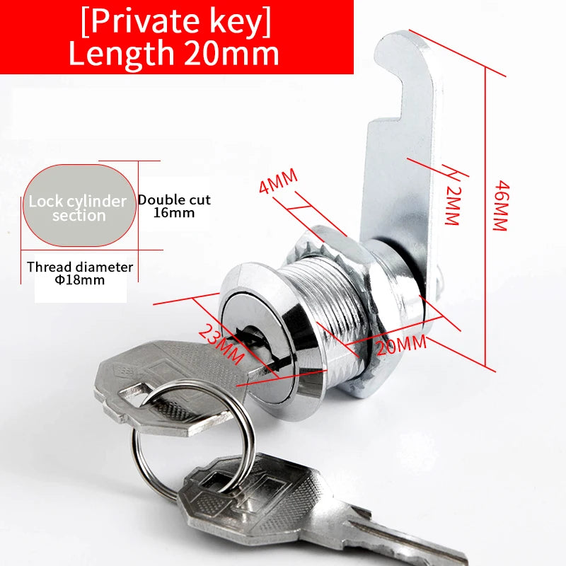 5/20SETS Metal Cylinder Cabinet Security Locker Cam Lock With 2 Keys Same Key Different Key Security Mailbox Lock Drawer 16mm