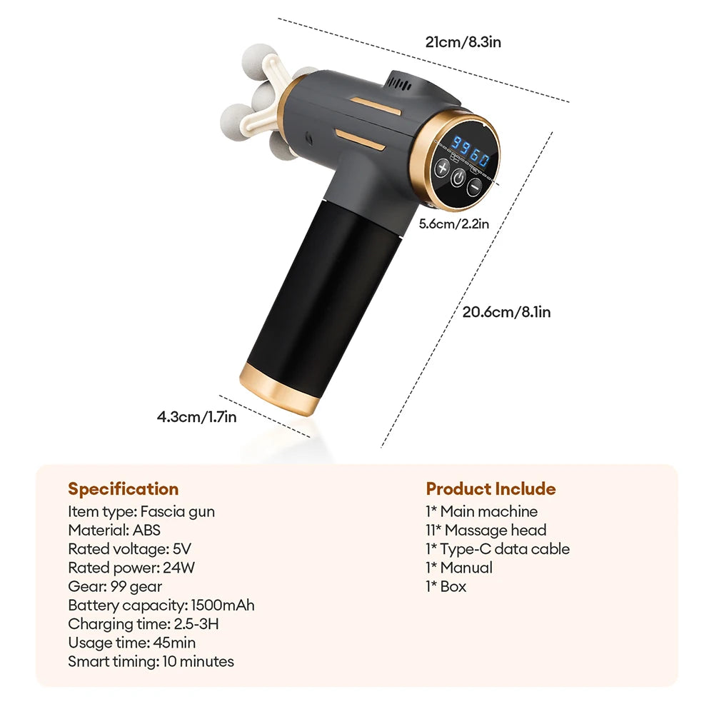 Fascia Massage Gun 99 Speed Deep Tissue Muscle Relief Device Relaxation Treatment Tidesmit
