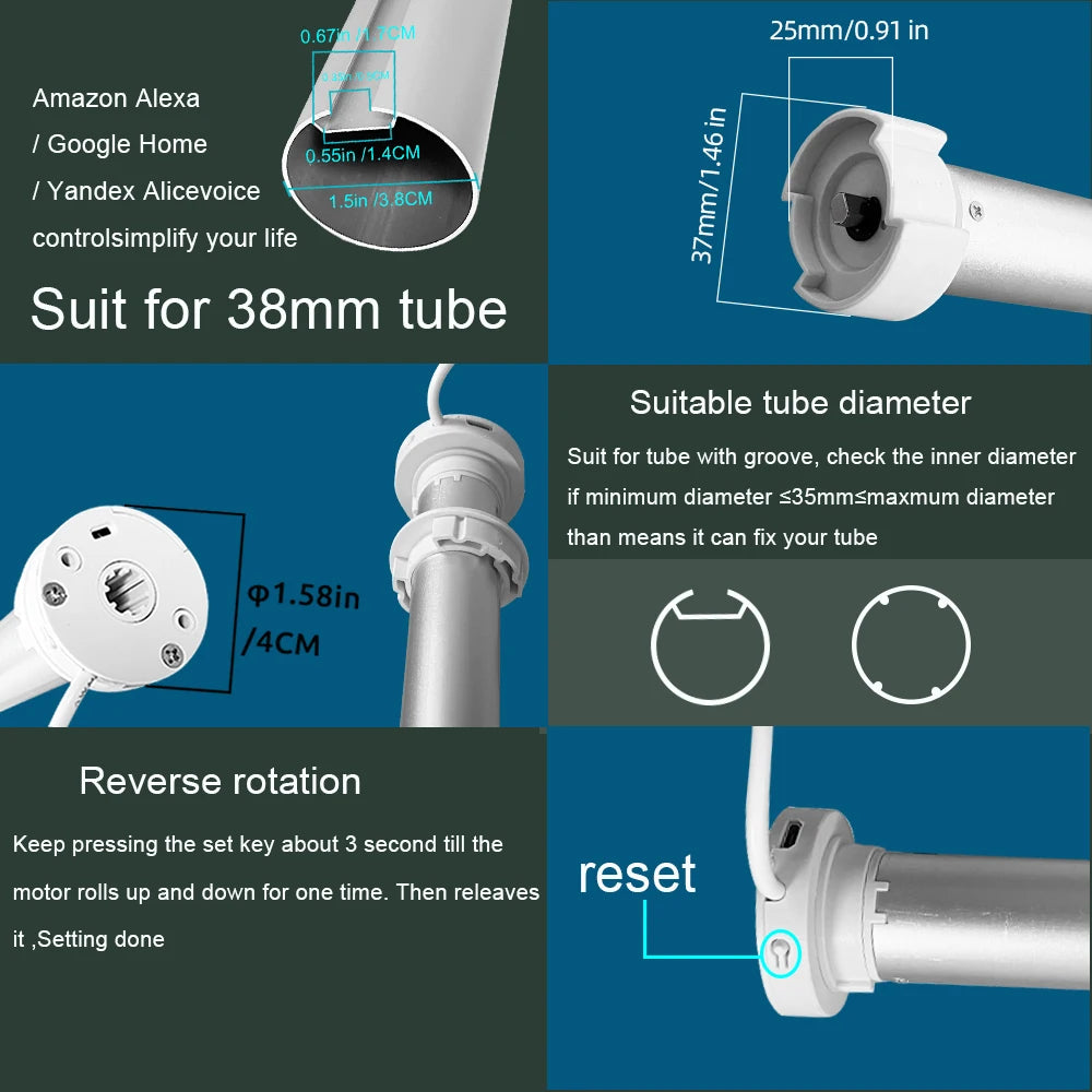 WiFi Roller Blind Motor for 38mm Tubes - App Controlled Smart Home Device Tidesmit