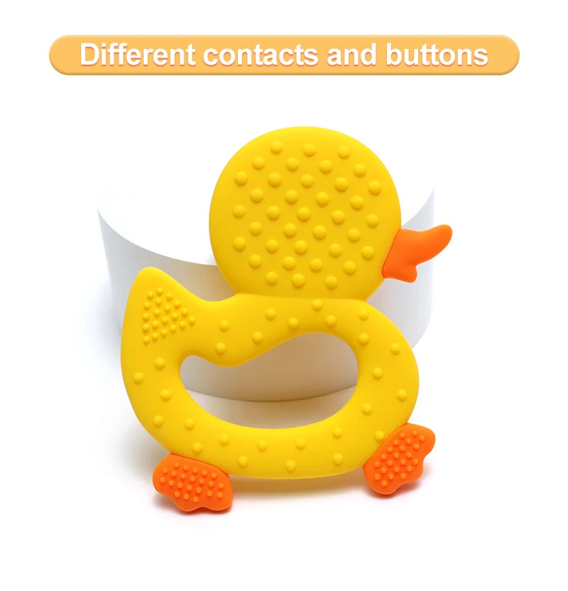 New Arrival Baby Teether Cartoon Duck Shape Silicone Teether Pacifier Clip Baby Toy Teething Accessories