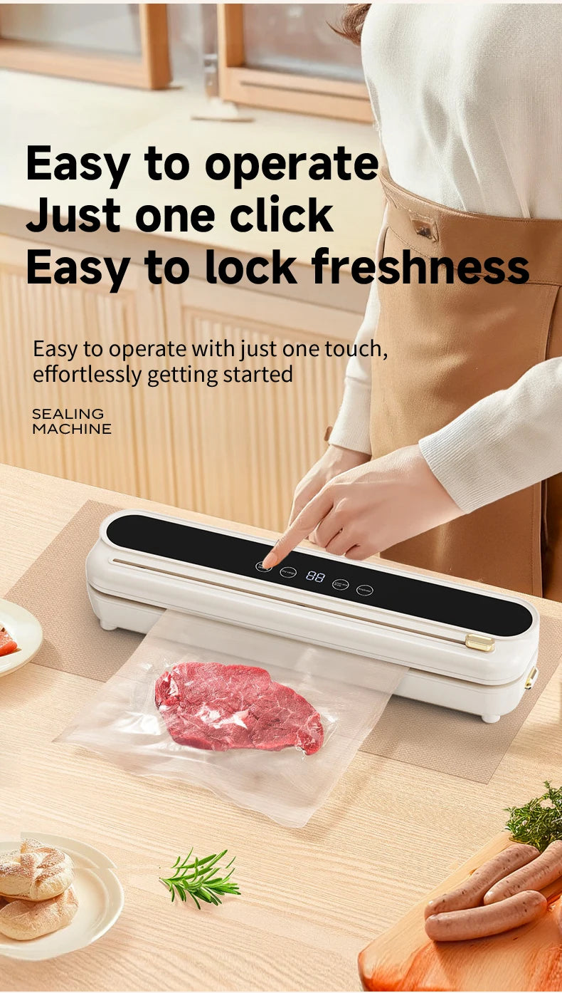 2026 New Electric Vacuum Sealer Built‑in Cutter Dry Wet Mode Automatic Food Sealer Kitchen Food Preservation Packaging Machine