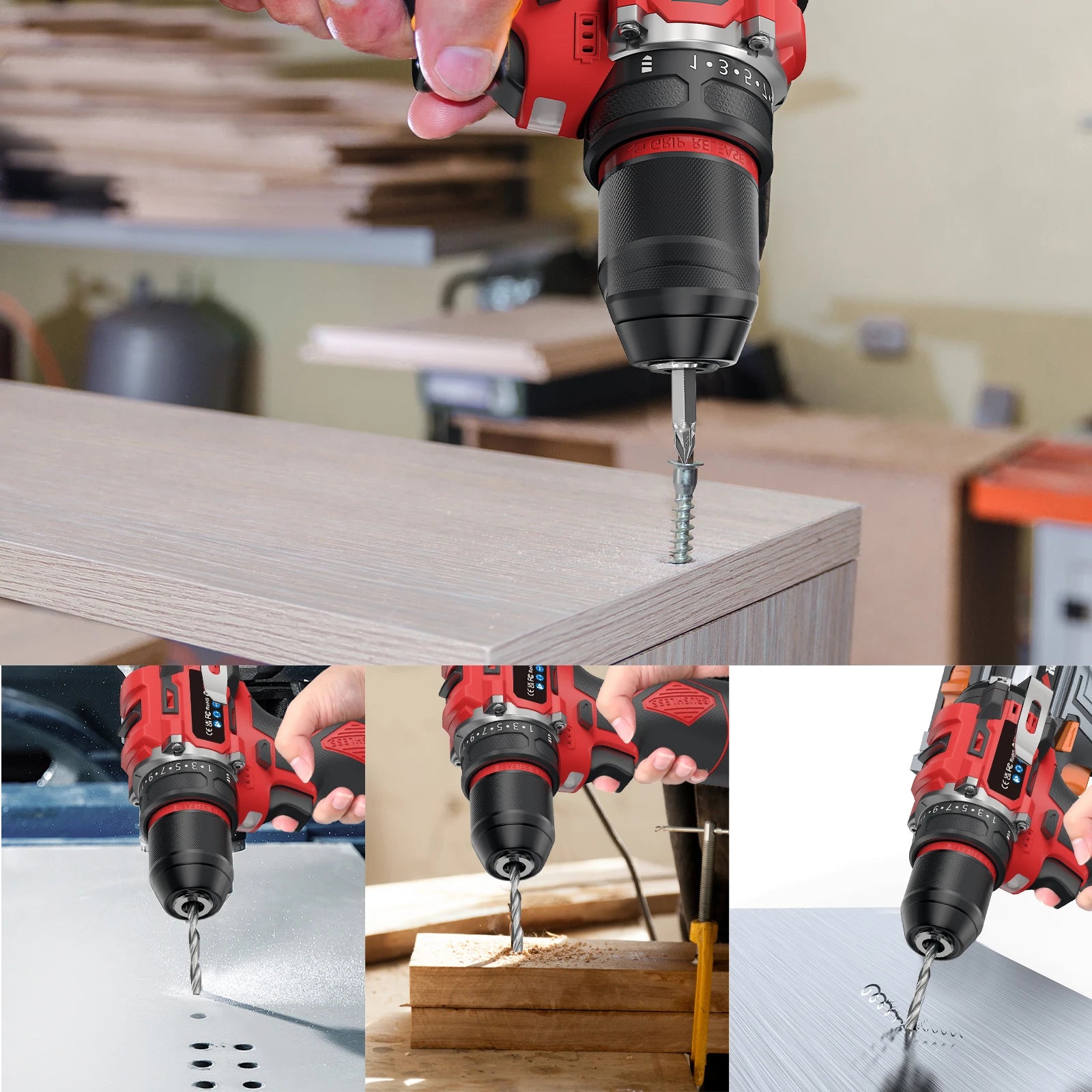 3-in-1 Brushless Electric Screwdriver 80Nm Torque Cordless Handheld Drill Impact Drill 16.8V Household Impact Power Tool