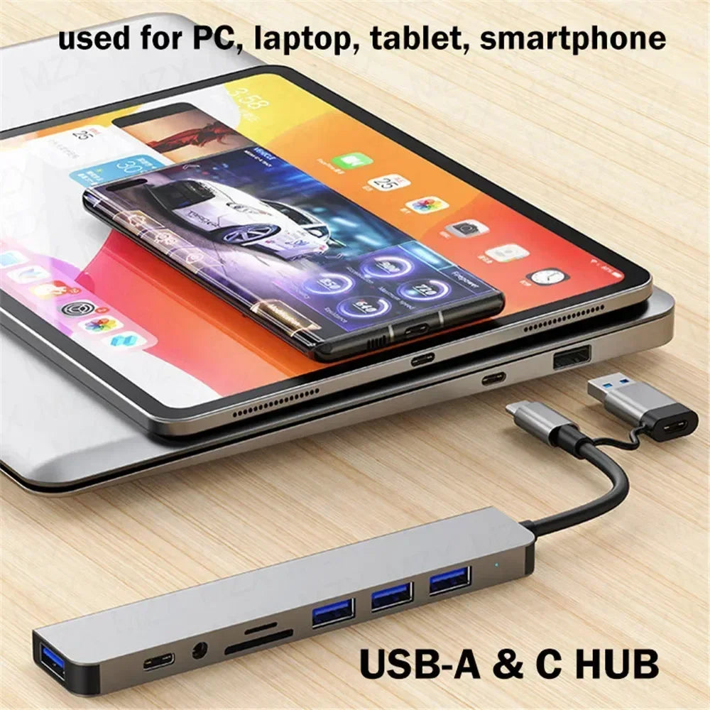 USB C Hub 8-in-1 Adapter - Fast Data Transfer & Power Delivery Grey Tidesmit