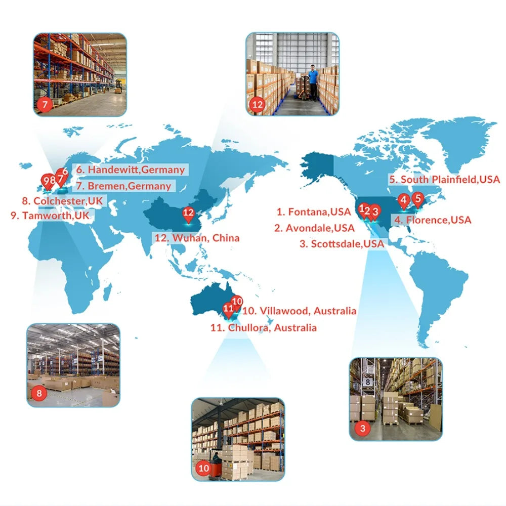 GOVW neurofeedback device map showing global warehouse locations for RTMS therapy equipment and insomnia treatment.