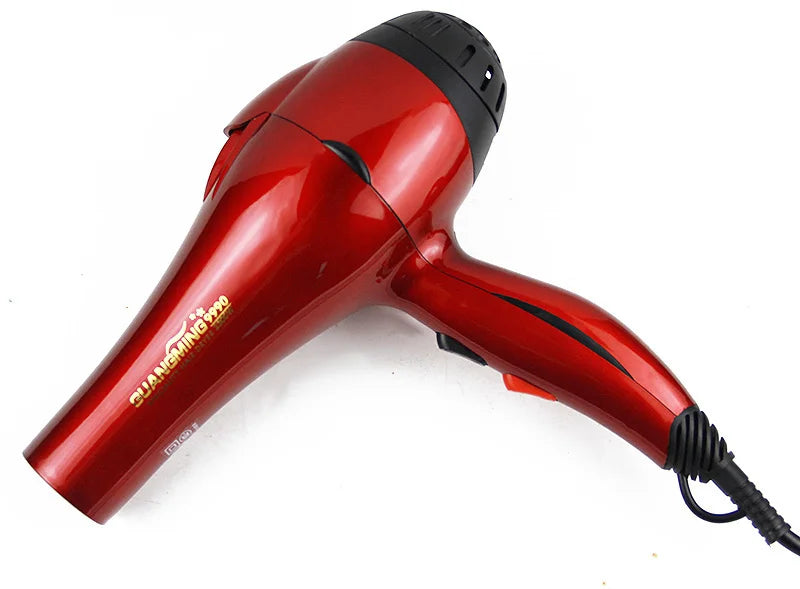Professional 2300W red salon hair dryer with 3-meter cord, ergonomic handle, and sleek, high-power design.