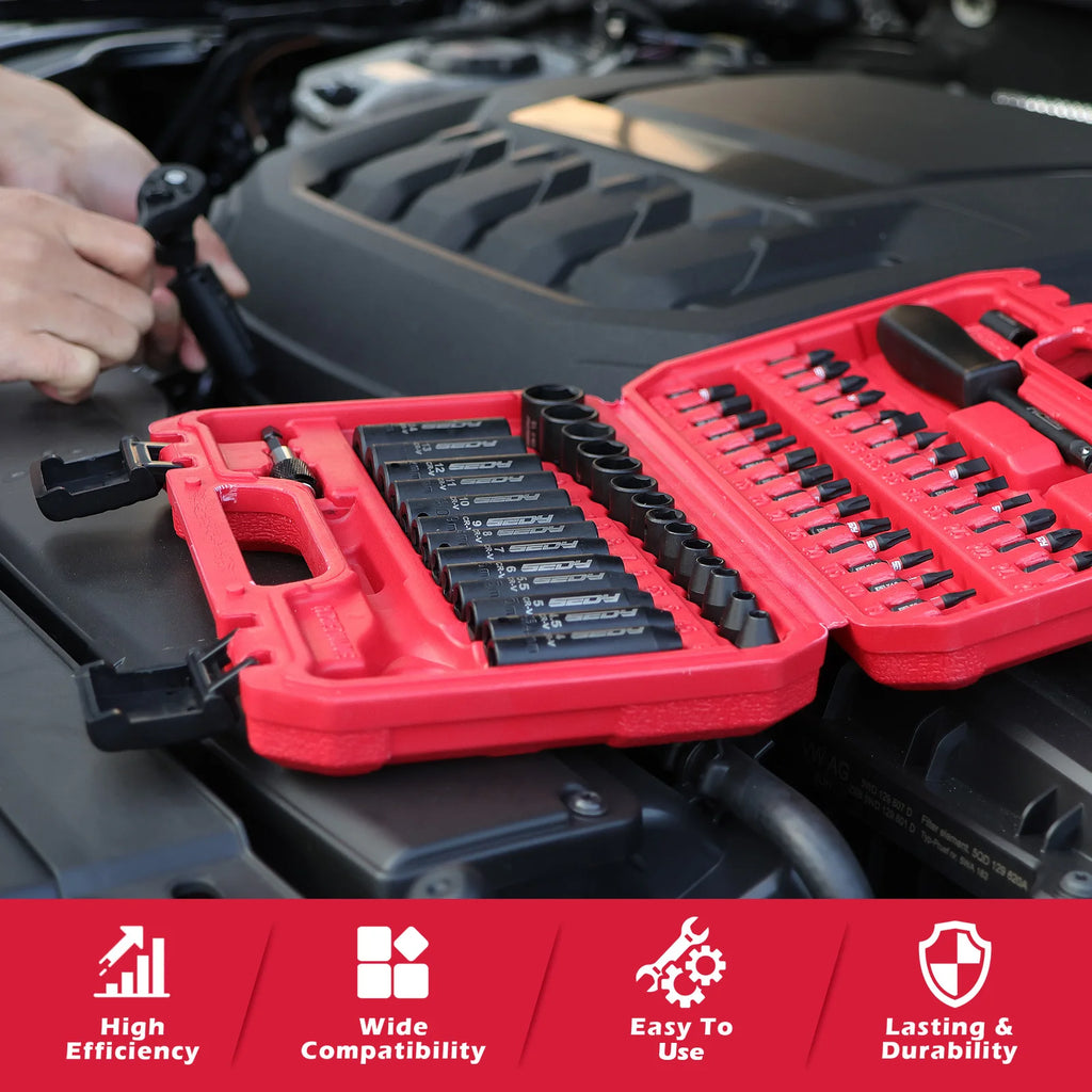 SEDY 64-Piece 1/4" Drive Impact Socket Wrench Driver-Bits Set Cr-V Metric&SAE Deep and Shallow Socket Set S2 Power Bits