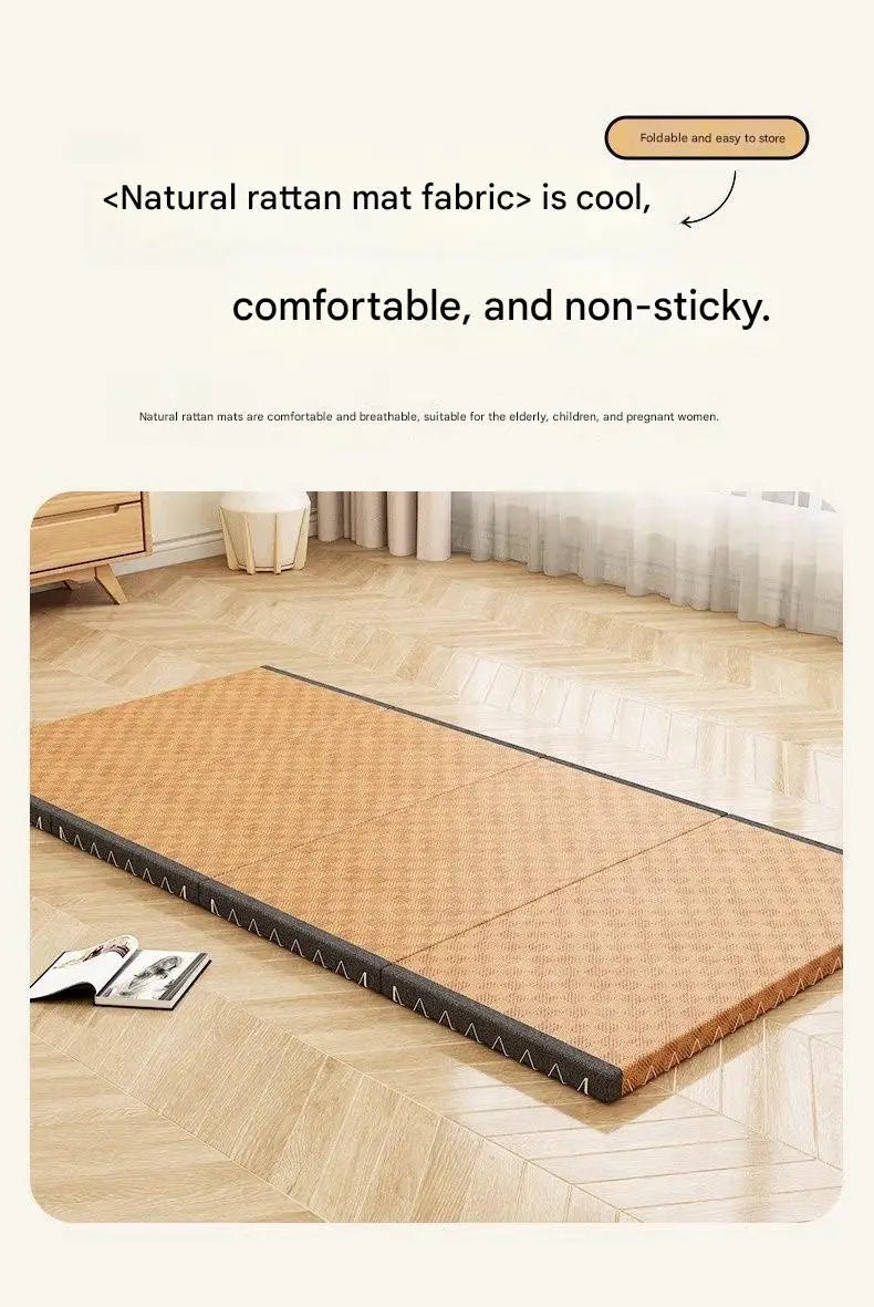 3cm/5cm Thick Japanese Style Folding Tatami Mattress with Artificial Rattan Surface Coir Core for Yoga Meditation Cooling Mat
