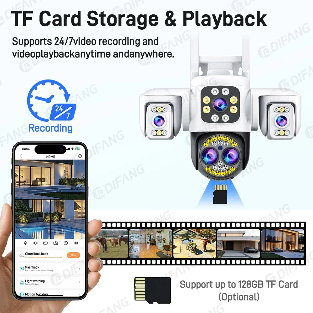 Yoosee Outdoor Camera Triple Screen Quad Lens 10X Optical Zoom AI Auto Tracking ONVIF Waterproof Yoosee CCTV Security Protection