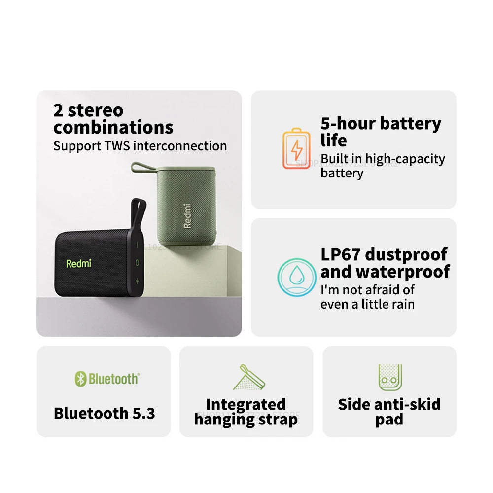 NEW Redmi Portable Bluetooth Speaker Outdoor IP67 Stereo Powerful Sound  Box BT5.3 RGB Dual Pairing TWS Connectivity Colorful