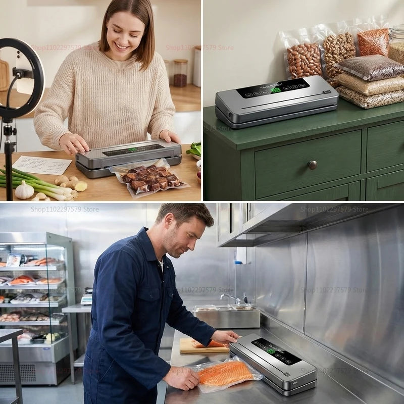 Vacuum Sealer Machine for Dry and Wet Food Food Storage Sealing with Built-in Cutter UV Kitchen Food Vacuum Packaging Machine
