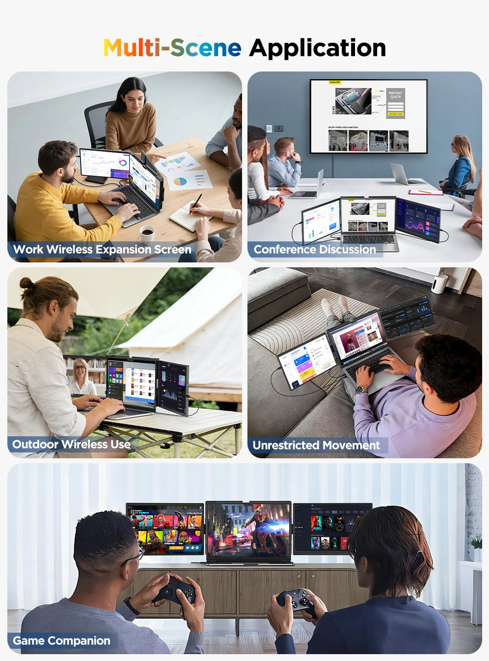UPERFECT 14" 2K Triple Portable Monitor with 360° Rotation Stand 2240x1400 QHD IPS Laptop Screen Extender for Windows Chrome Mac