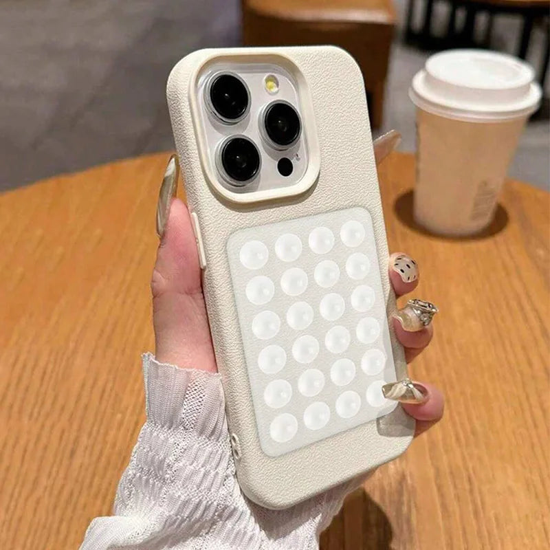 iPhone 17 Pro Max Case with Suction Cup Stand Litchi Leather Tidesmit