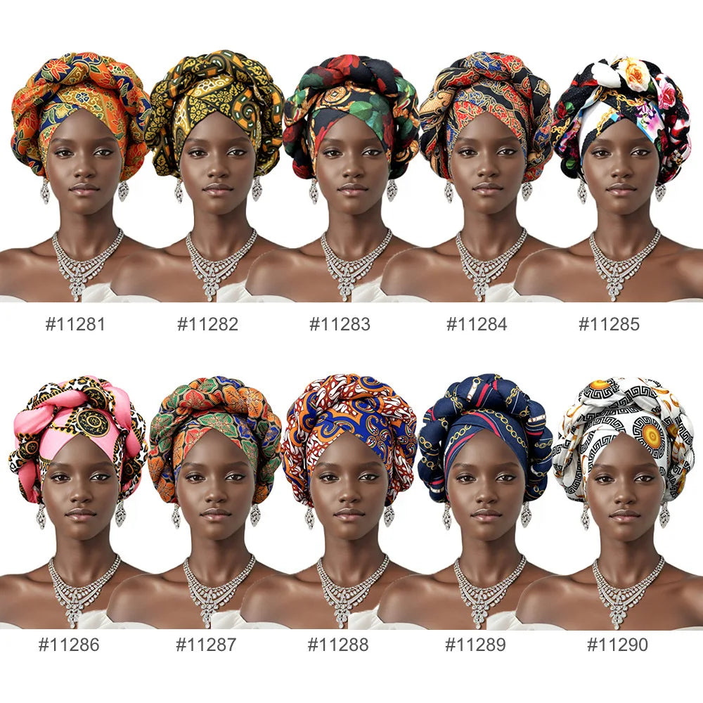African Headtie Bonnet Hat Turban for Women Muslim Head Wrap Nigerian Scarf Braid Hijab Femme Chemo Caps Cover