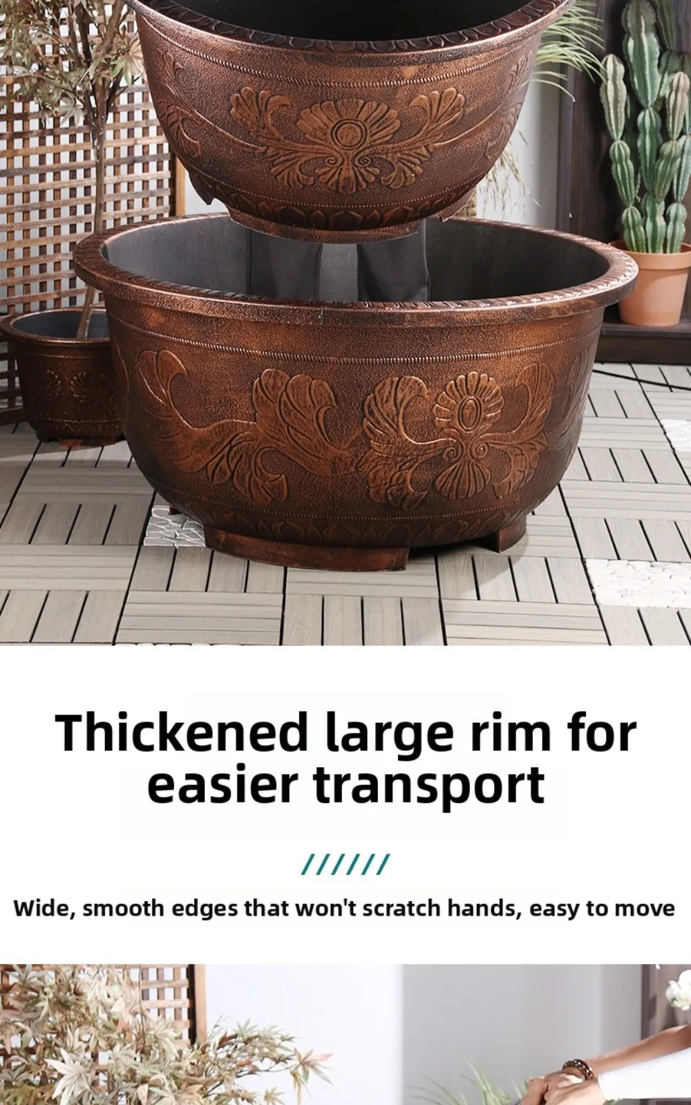 Resin Lotus Planter Pot Large 7.5L Capacity Water Reservoir Planter 19cm Height Copper Bronze Retro Flower Pot Home Gardening