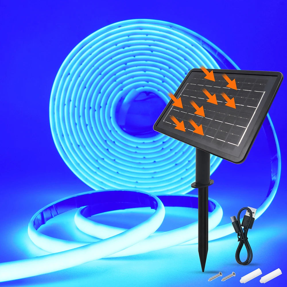 Solar Neon Light Strip 24V COB Waterproof IP68 Red Green Blue Warm Natural White 320LEDs/m Flexible High Density Linear Lighting