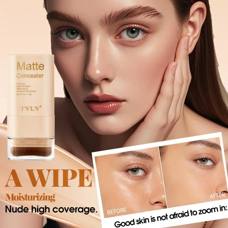 Tidesmit two in one double head foundation stick showing texture and matte concealer blend for face makeup application