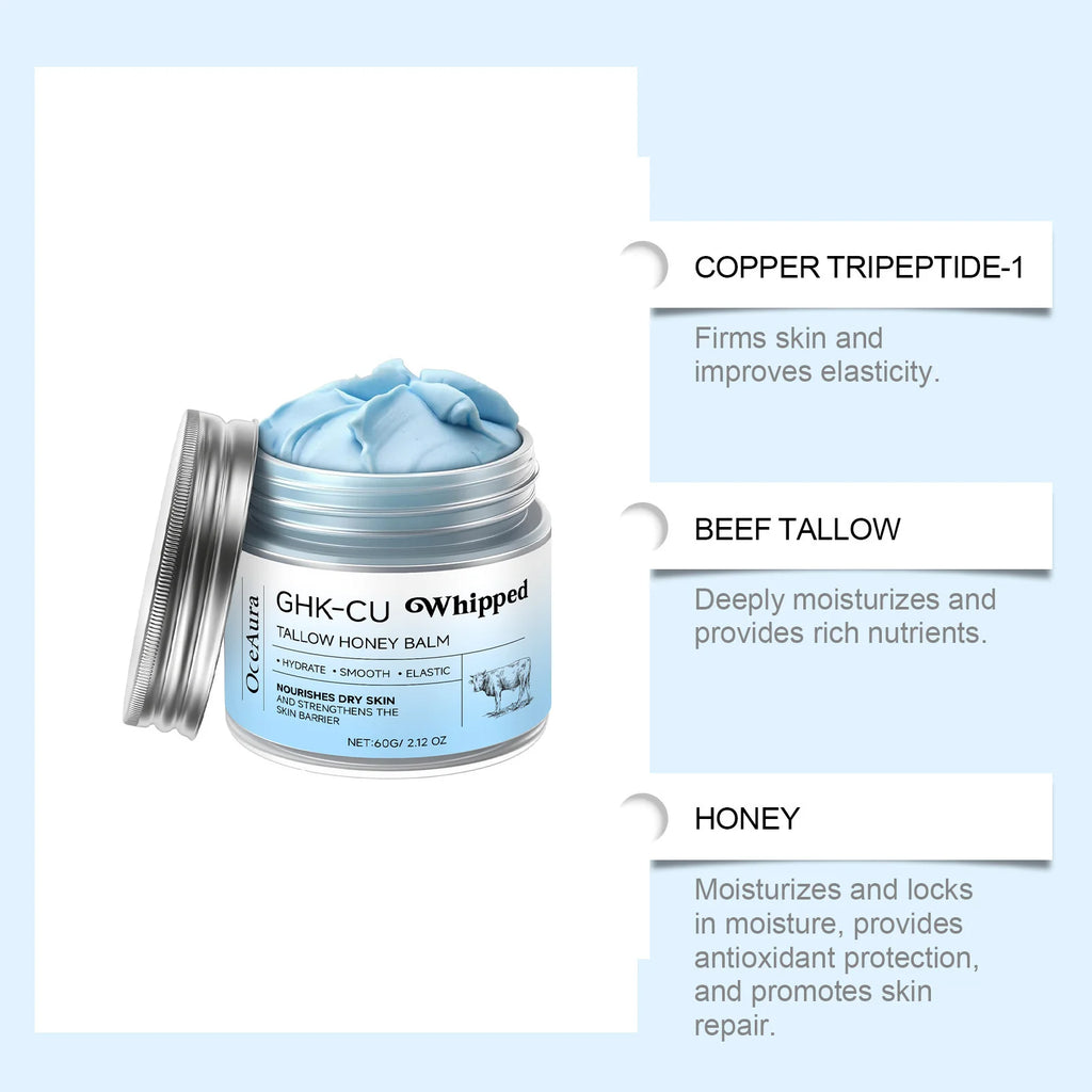 2026Blue Balm Moisturizer with GHK-Cu Copper Peptides & Beef Tallow: Manuka Honey Care for Mature Dry Skin