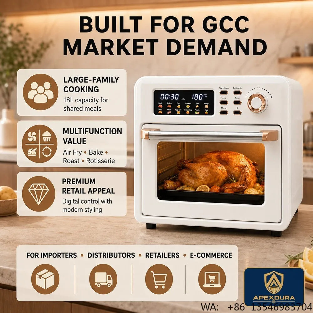 18L Large Capacity Air Fryer Oven Rotisserie Digital 12 Presets 120min Timer CE CB OEM Factory