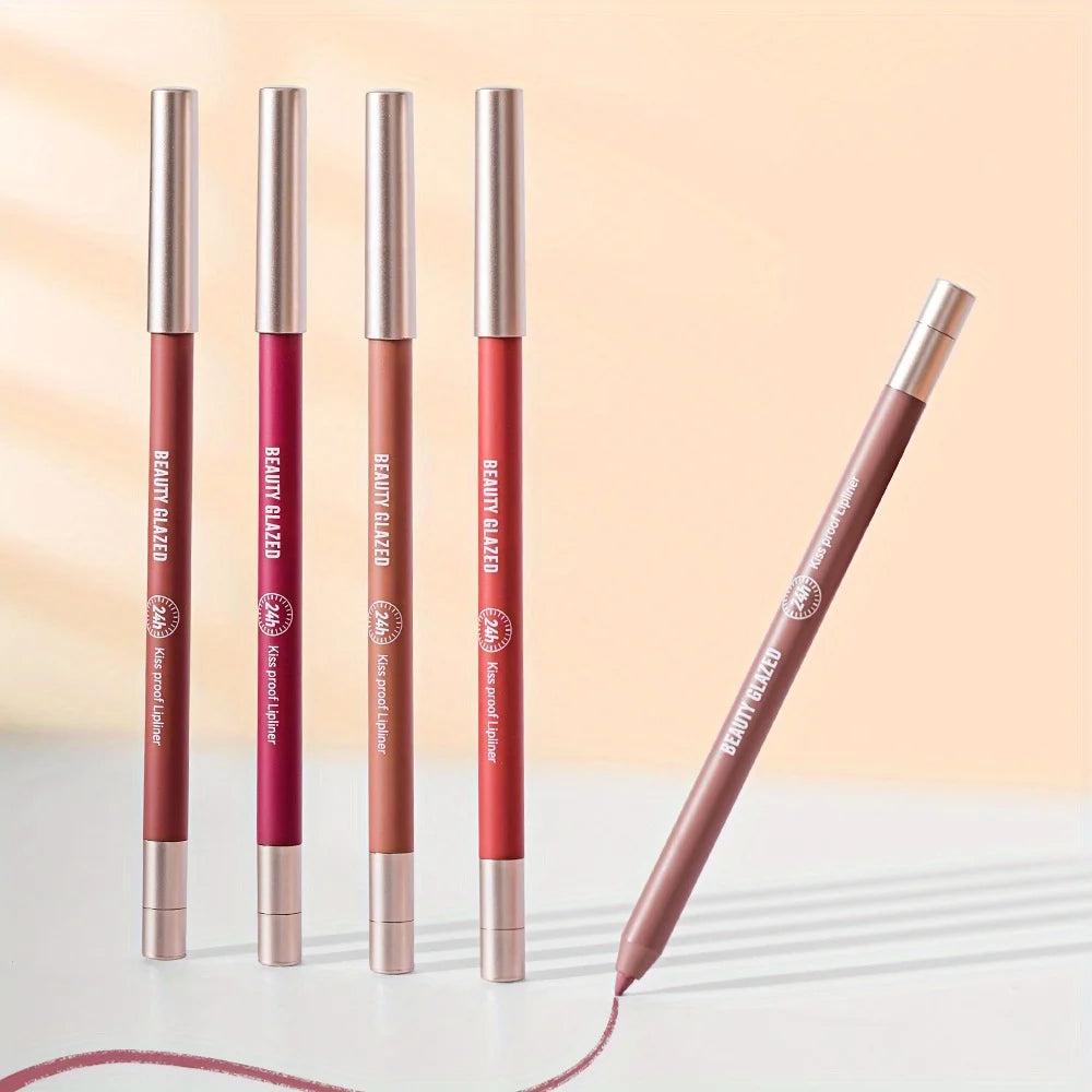 Beauty Glazed waterproof matte lip liner pencils in assorted pigment-rich colors for natural, long-lasting lip shaping.