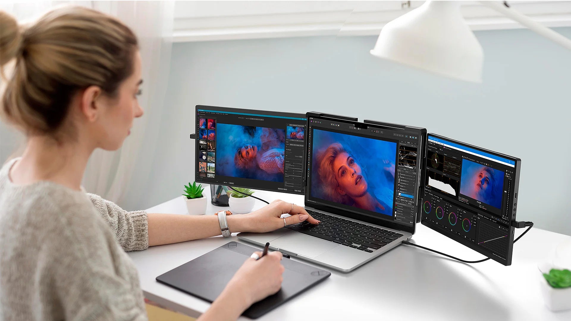 UPERFECT 14" 2K Triple Portable Monitor with 360° Rotation Stand 2240x1400 QHD IPS Laptop Screen Extender for Windows Chrome Mac