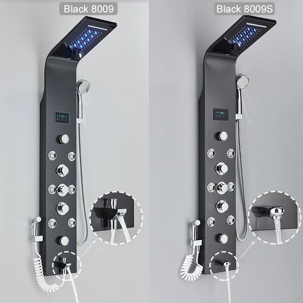 LED Light Shower Faucet Bathroom SPA Massage Jet Shower Column System Waterfall Rain Shower Panel Bidet Sprayer Tap