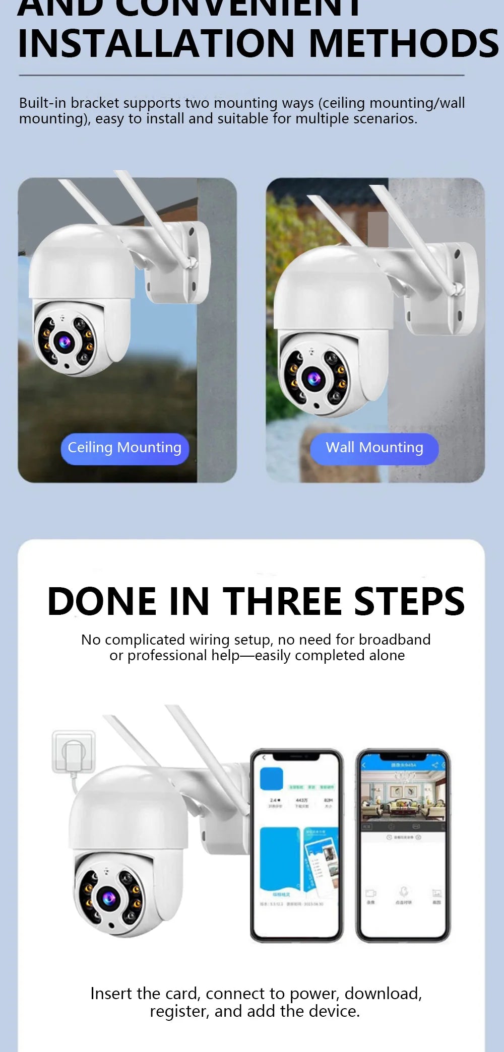 8MP 4K Wireless PTZ Camera HD 1080P Color Night Vision Wifi IP Camera Outdoor 5MP Ai Auto Tracking CCTV Surveillance Cam V360PRO