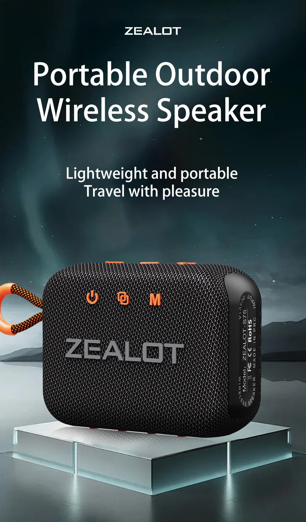 ZEALOT-S75 10W Portable Subwoofer Wireless Shower Speaker, Hifi Sound Quality, Dual Pairing, 3000mAh Battery, 16 Hours Playtime