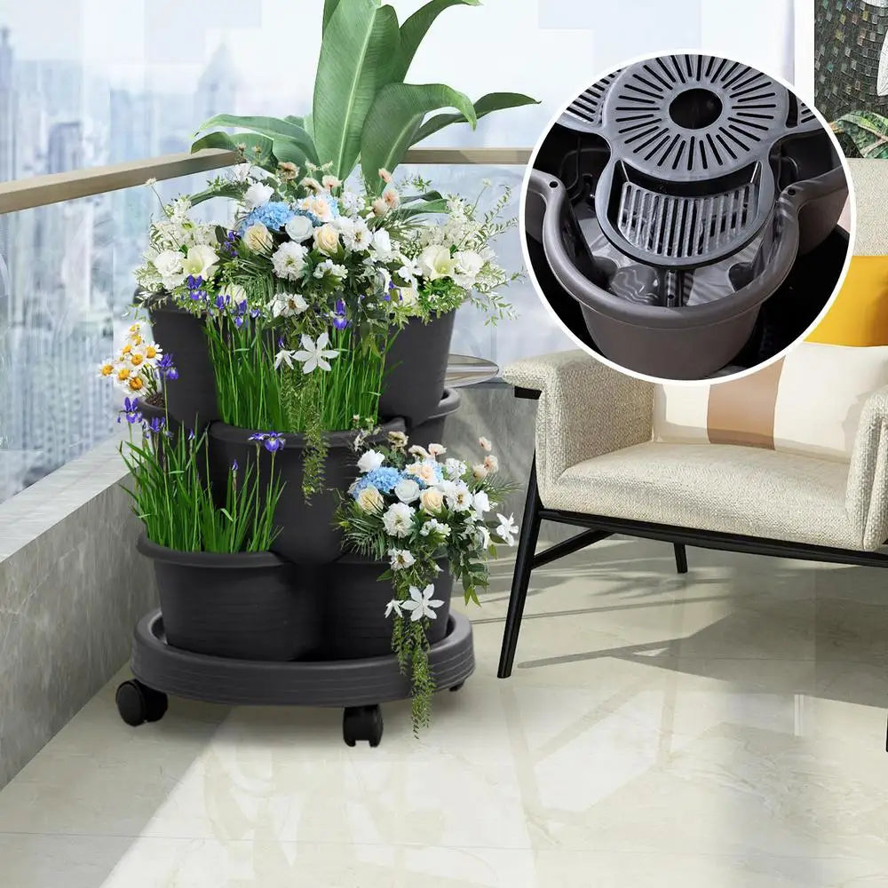 Strawberry Planter Tower 3 Tiers Vertical Tower Stackable Pot Stacking Garden Flower and Vegetable Planter for Home Garden