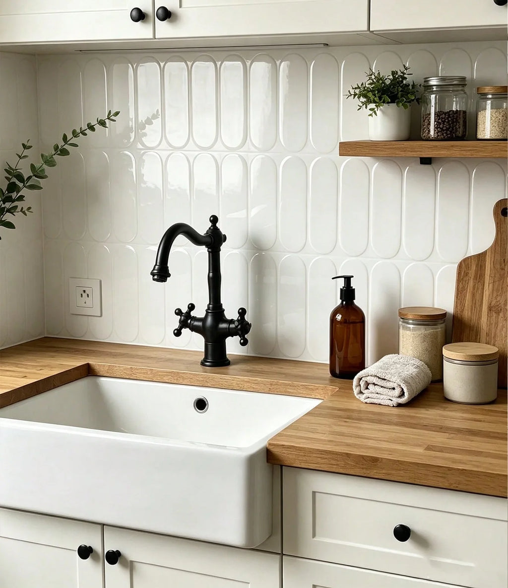 5/10/20PCSWhite Oval 3D Peel and Stick Backsplash Tiles, Waterproof Self Adhesive Wall Stickers for Kitchen Bathroom