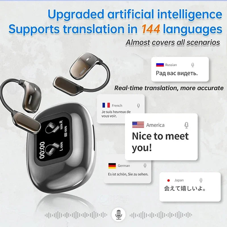 AI Translating Earbuds: 144-Language Real-Time Wireless Headphones - Black Tidesmit
